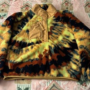 Free People Orange and Blue Fleece Pullover